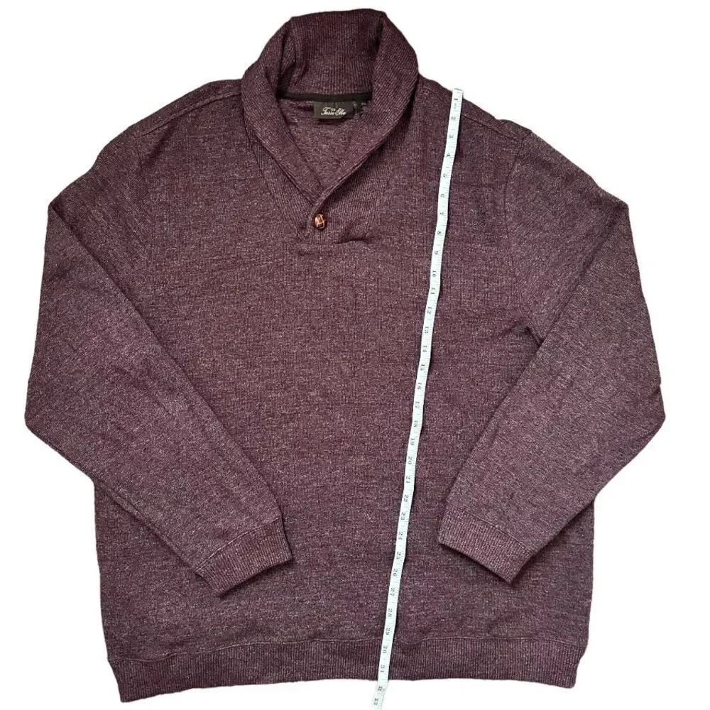 Tasso Elba Burgundy French Ribbed Marled Shawl Collar Pullover Sweater SZ 2XL